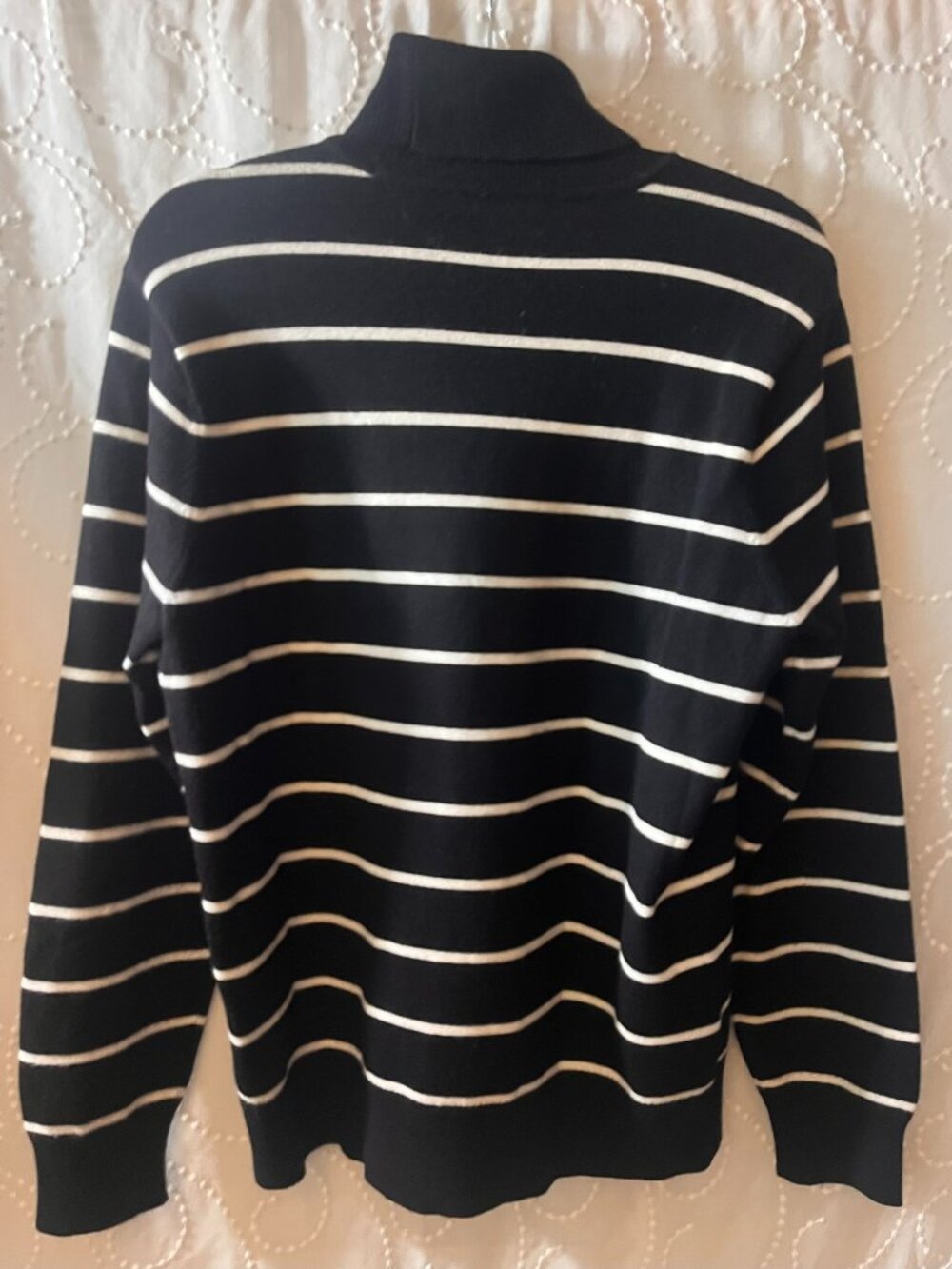 Chaps Black and Cream Striped Ribbed Knit Turtleneck Woman's XL